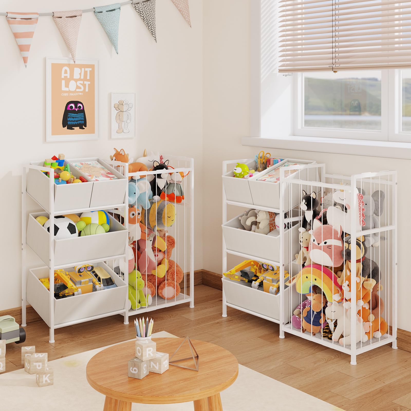BBLIKE Rangement Peluche Chambre Enfant - Zoo Range Peluche en Roues, Meuble Rangement Jouet d'enfant, Coffre a Jouet pour Balles et Ours en Peluche Salle de Jeux (B)