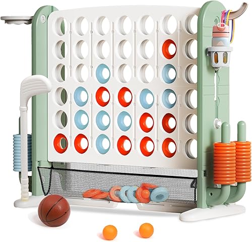 Juego gigante de conexión 4 en una fila con tela de malla Altura ajustable 4 en 1 Juego Jumbo 4 en 1 para patio con baloncesto, golf y lanzamiento