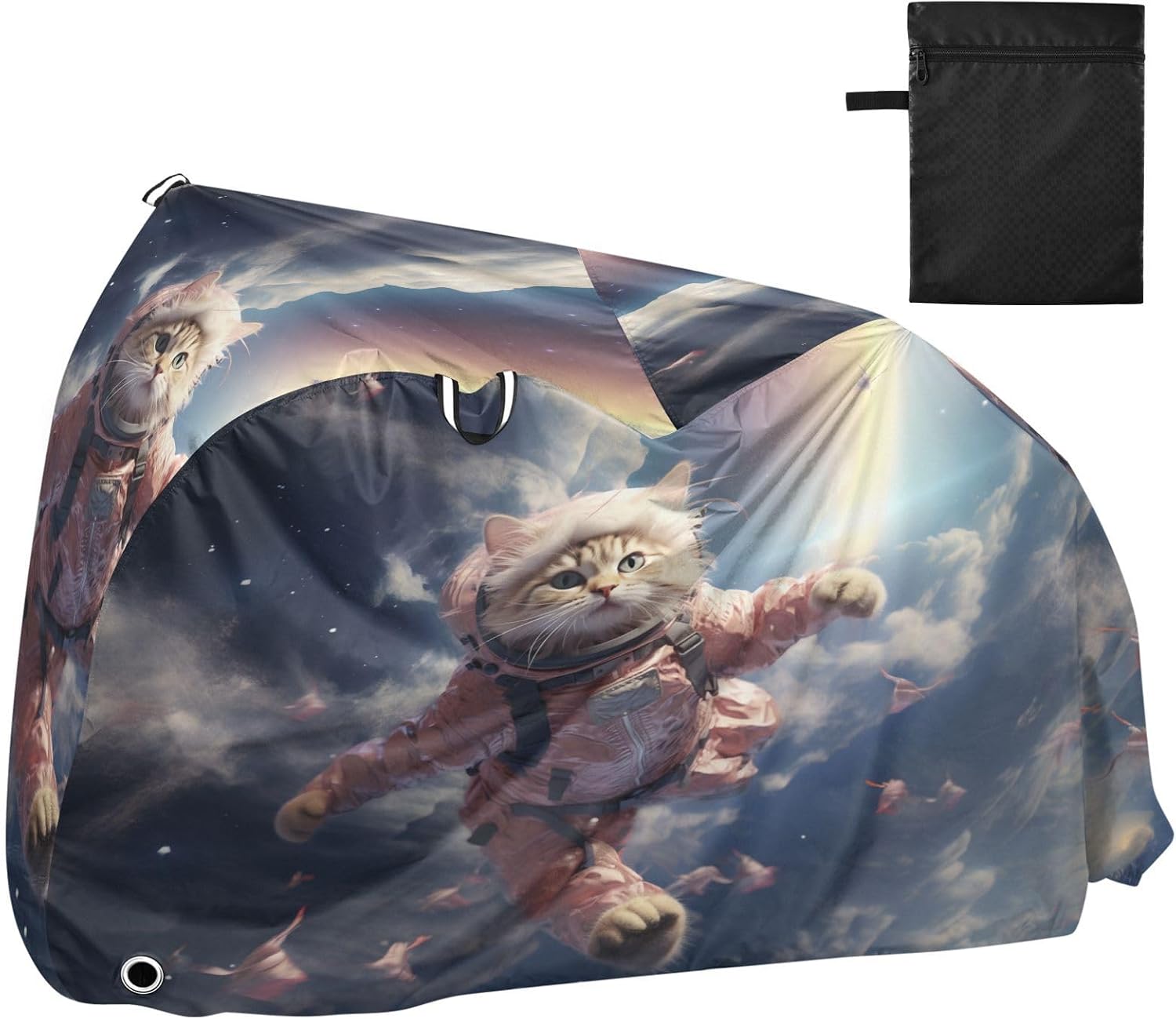 ALAZA Cat Astronaut Funny Bike Cover Waterproof Outdoor Ebike Bicycle Covers Tarp Protection for 1/2 Bikes, Sun UV Dust Wind Proof