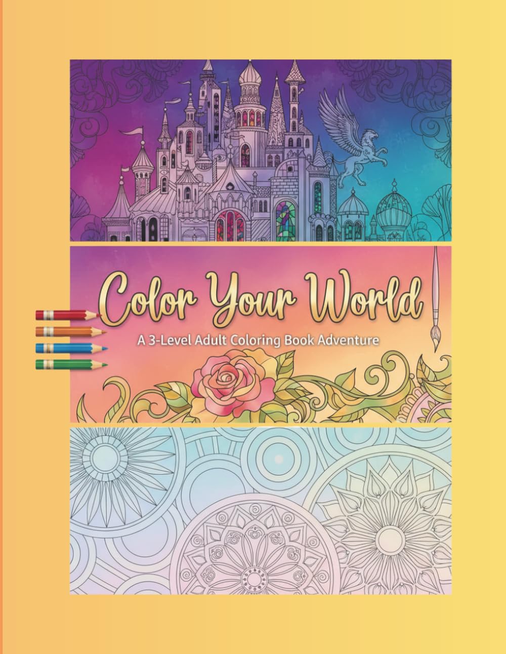 Color Your World: A 3-Level Adult Coloring Book Adventure: 50 Stress-Relieving Designs from Simple Patterns to Intricate Castles | 3 Difficulty Levels for Every Skill Level | Large Print 8.5" x 11"