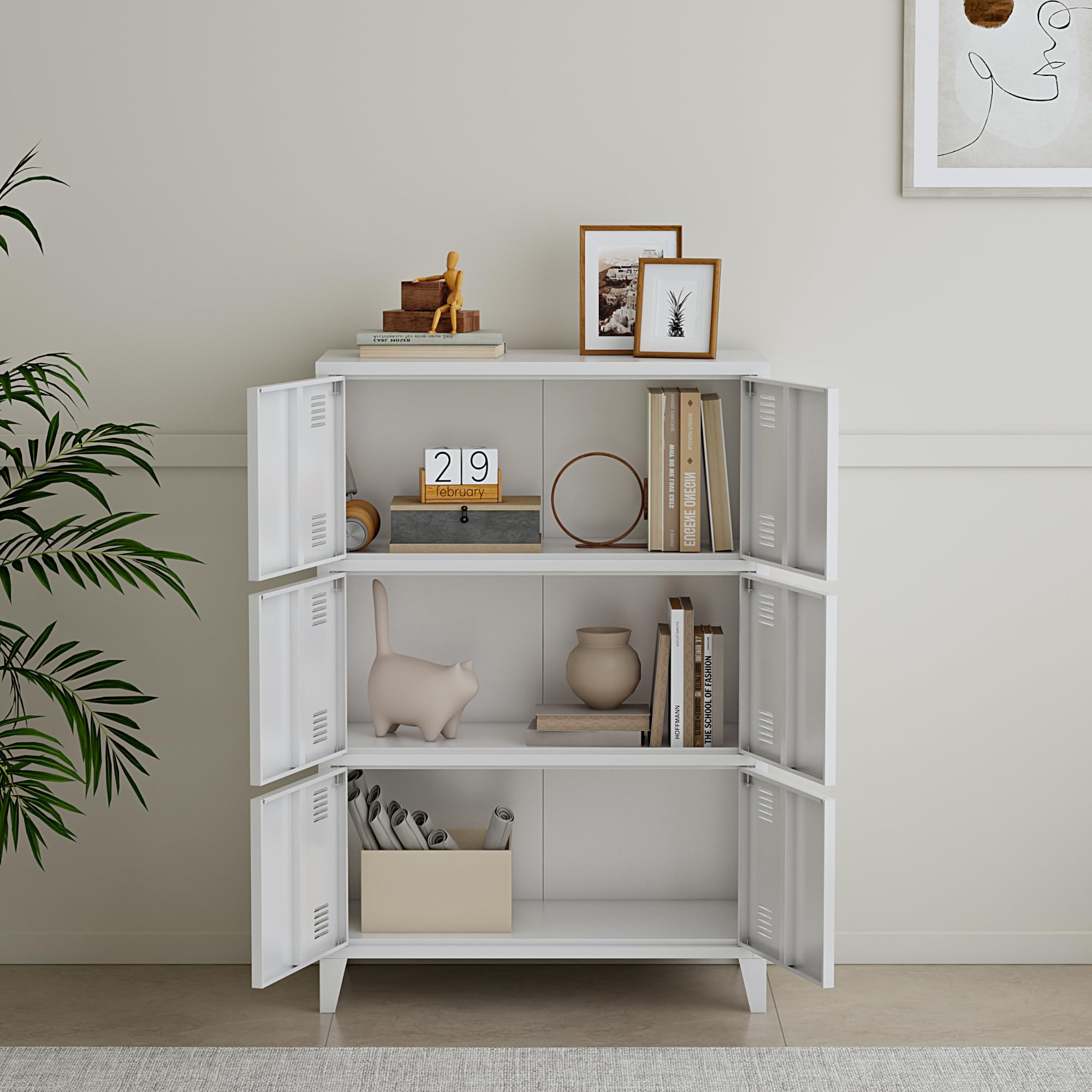 [en.casa] Armoire Métallique de Bureau avec Casier, Portes et Étagères - Meuble de Rangement pour Salon, Chambre, Atelier - Acier 113 x 80 x 40 cm Blanc
