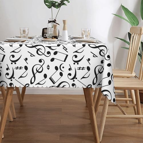 Miniatura 4 de Mantel rectangular con temática musical, notas musicales, 54 x 72 pulgadas, borde de encaje ondulado, mantel de poliéster para comedor, cocina,