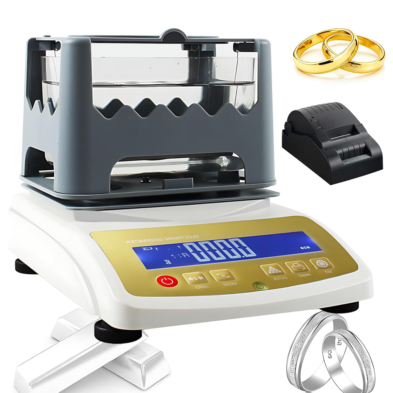 YNBSHGAA Gold Purity Tester Machine, Density Meter for Gold and Silver, Jewelry Tools, Precious Metal Analyzer for Karat Value Detection,5-Density Meter + Printer-300K