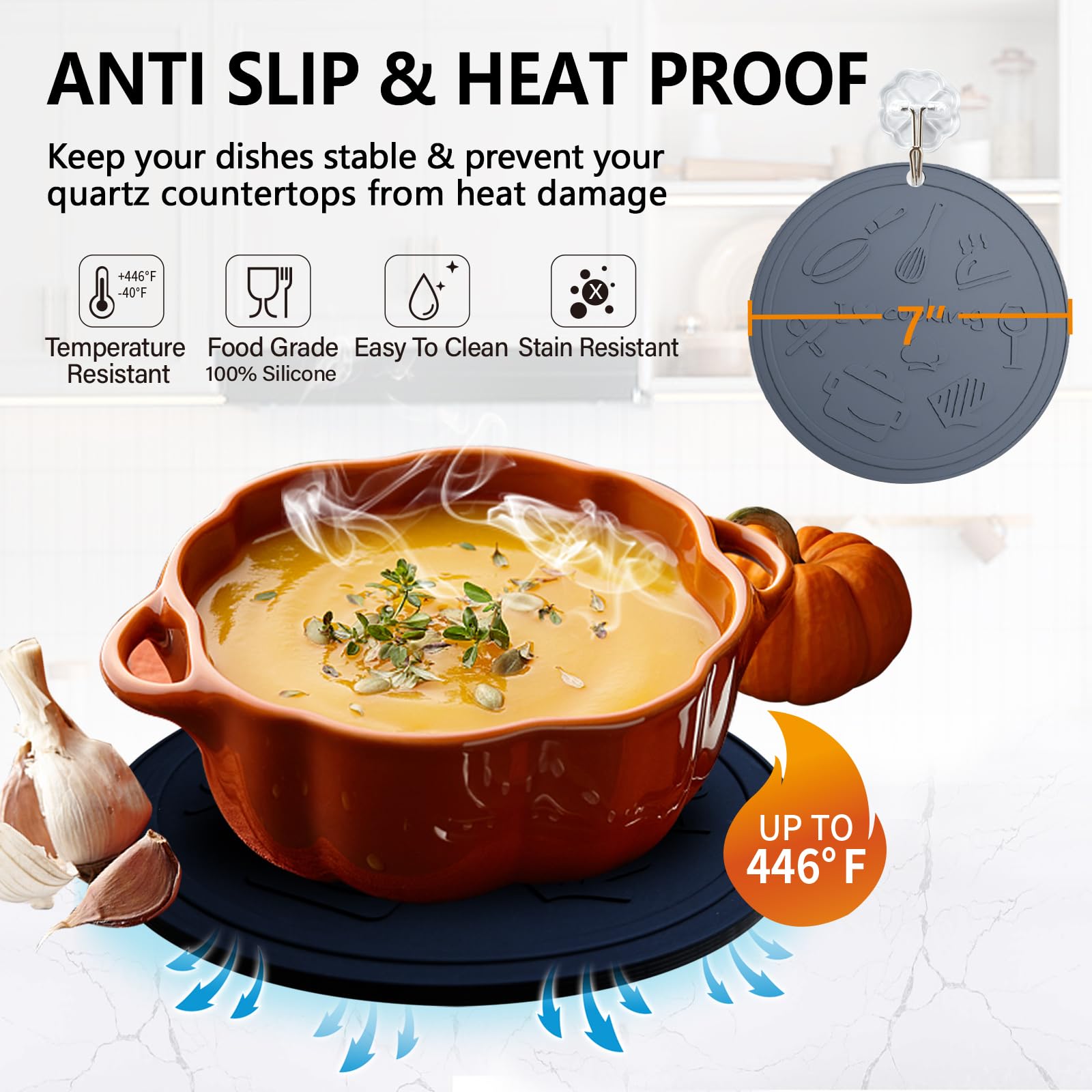 Silicone Trivet Mats - 3 Heat Resistant Pot Holders, Silicone Pot Holders for Hot Pots and Pans, Silicone Mats for Kitchen Countertops, Table, Food Grade Silicone?Black & Gray?