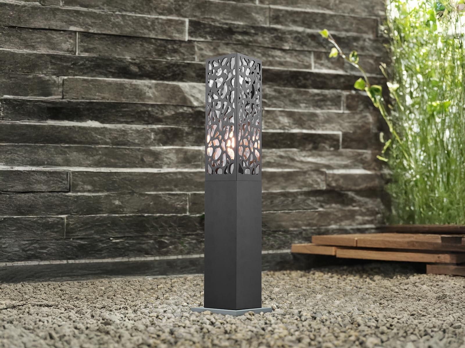 meineWunschleuchte Sockel-Leuchte Anthrazit für Garten Wegbeleuchtung | Höhe 60cm, mit E27 LED, Edelstahl, moderne Wegeleuchte, Schutzklasse IP44, mit besonderer Stanzung