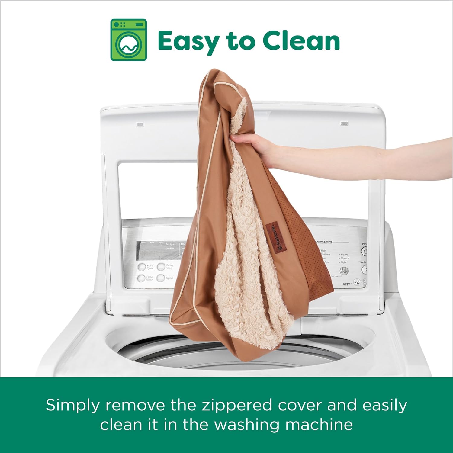 FurHaven Textured Plush & Coated Polyester Solid Core Modern Sofa Pet Bed, Camel, Medium