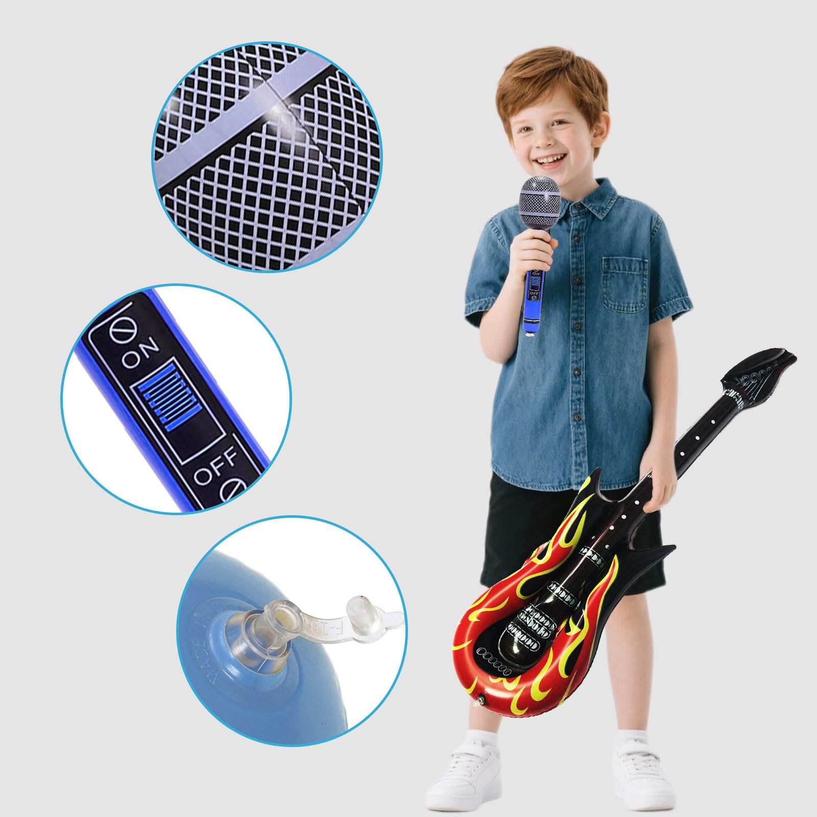 SAIIURV 6 Pcs Inflatable Flame Guitar, Inflatable Microphone, Blow up Guitar, Dress Punk Rocker Party Accessories - Image 3