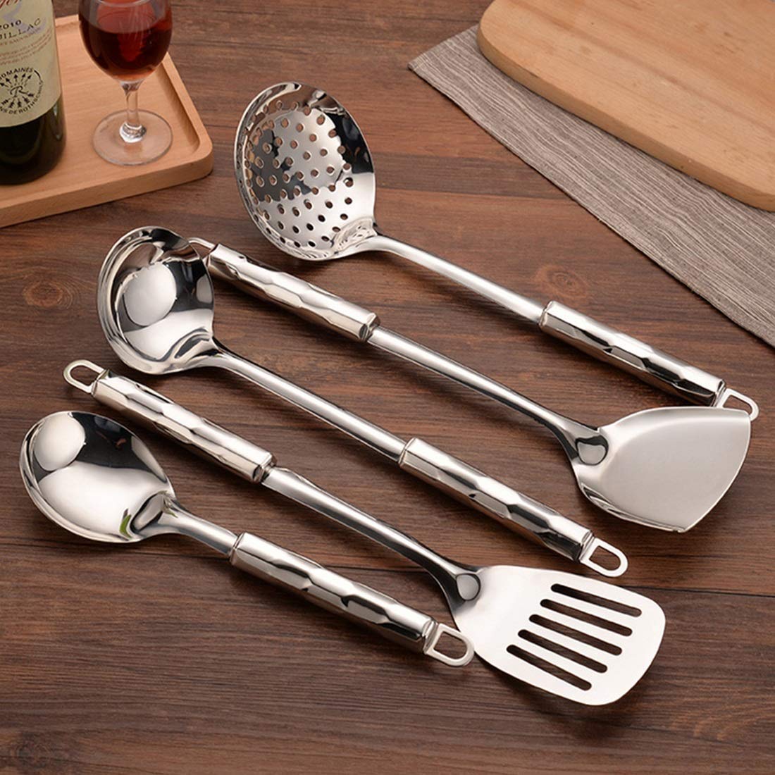 BAtlam Utensilios de Cocina de Acero Inoxidable, Juego de Utensilios de Cocina de cucharas Principales para Servir