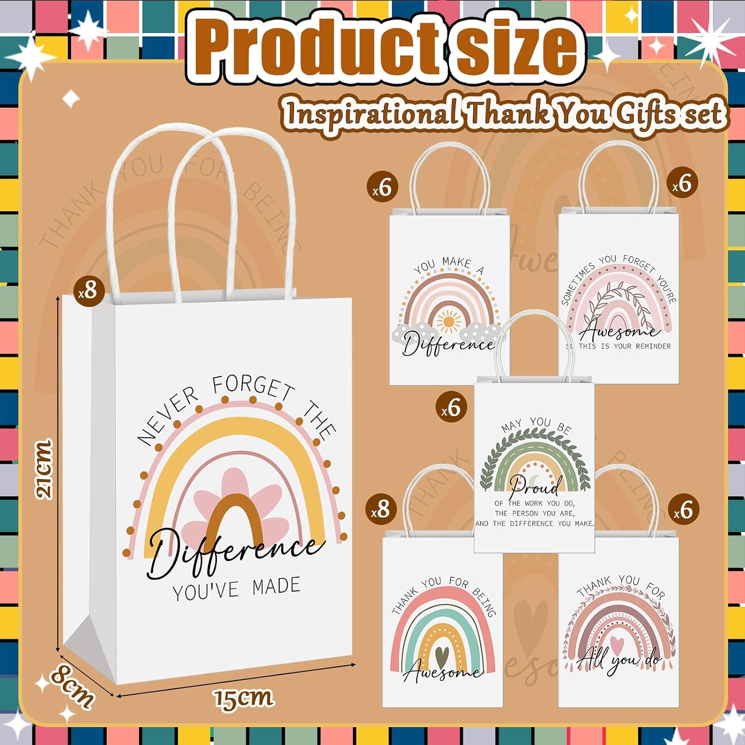 Gueevin 40 Pcs Employee Appreciation Gifts Bulk Thank You Bags CNA Gift Bags Bulk Paper Snack for Staff Teacher Team End of The Year Staff(Appreciation,Boho)