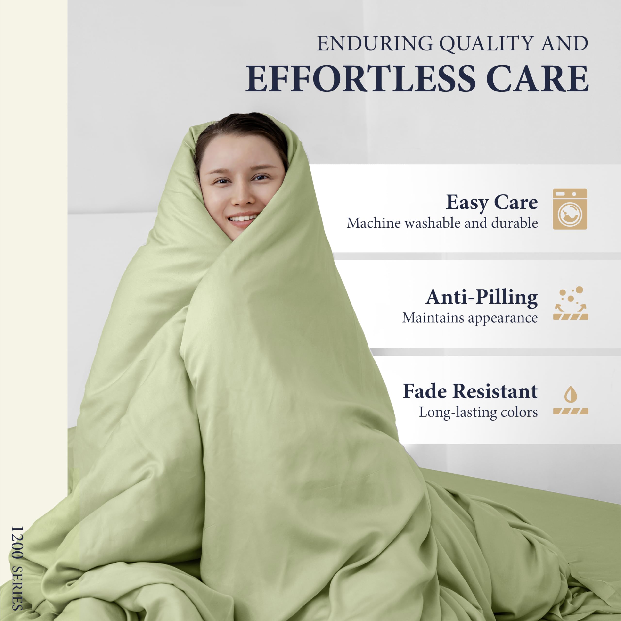 Ashton Sheets Juego de 2 fundas de almohada de algodón egipcio 100 % de tamaño estándar/Queen, fundas de almohada de lujo de la serie 1200 Signature Collection (verde salvia), fundas de almohada de