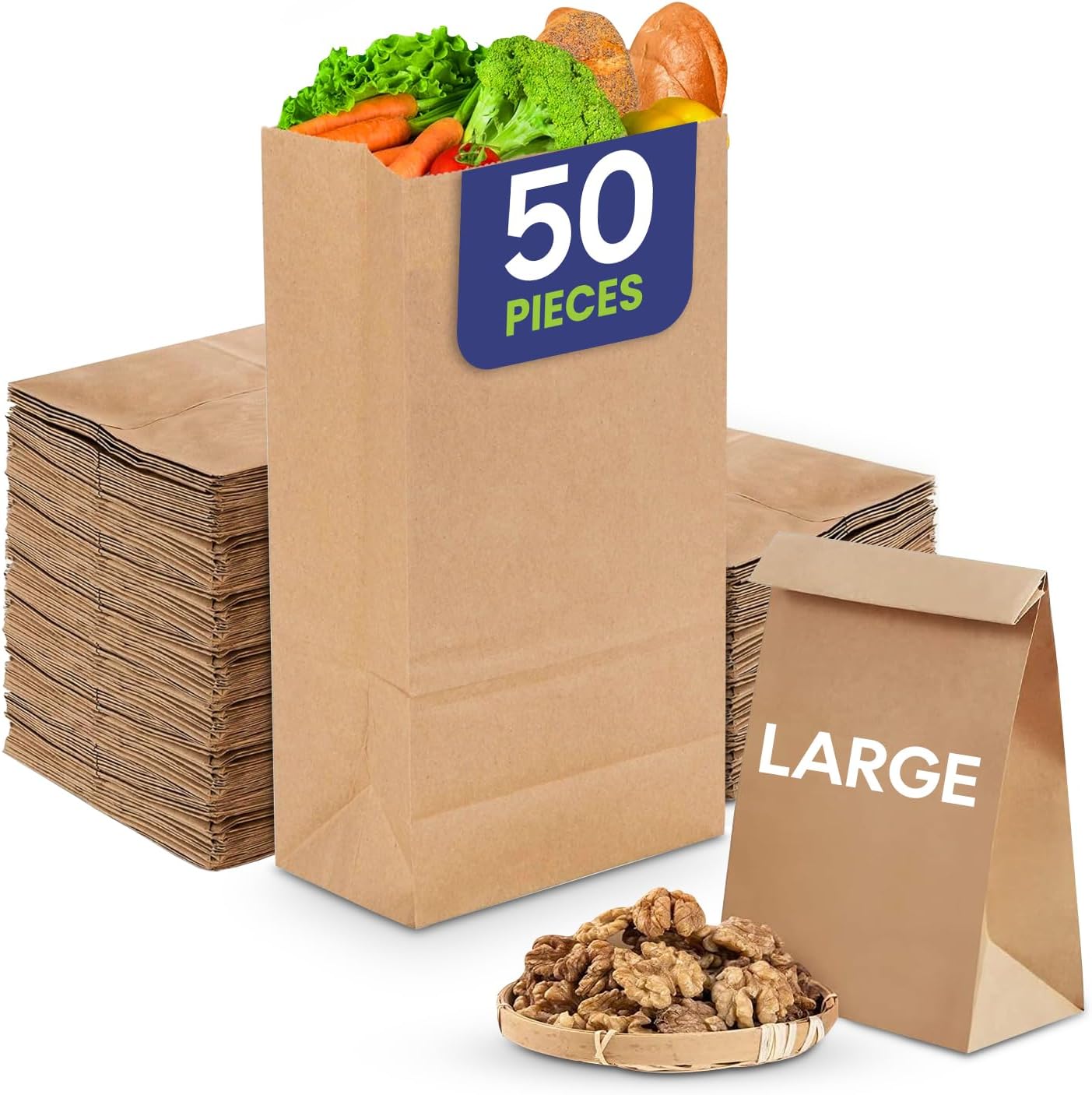 SNH SOS Paper Bag No 12 Large, Flat Bottom Kraft Grocery & Party Treat - 50 Pieces