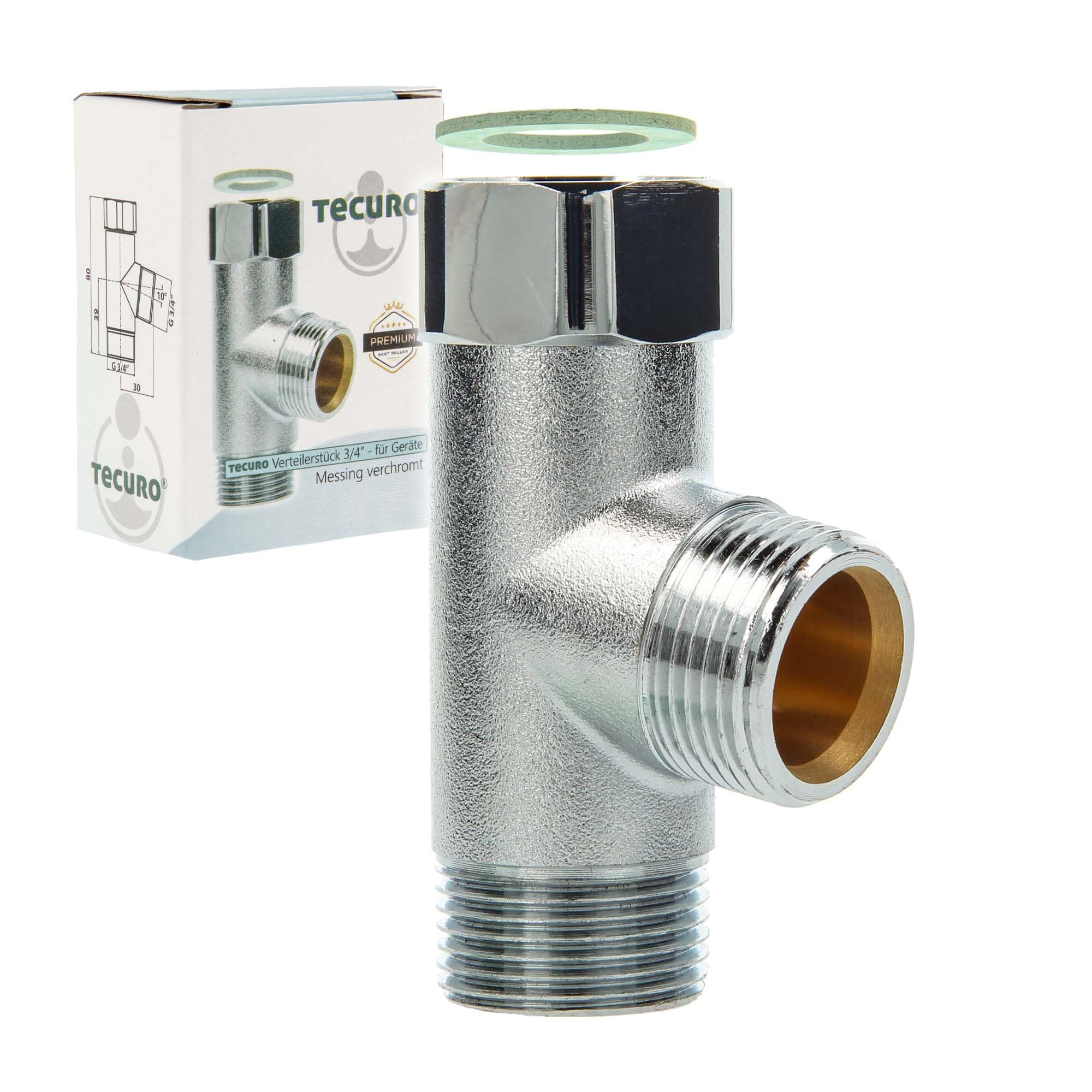 tecuro T-piece for sub-Distribution on the Outlet tap with 3/4 inch Connection, matt Chrome-Plated Brass, Ideal for Device valves and Combination valves-picture-14