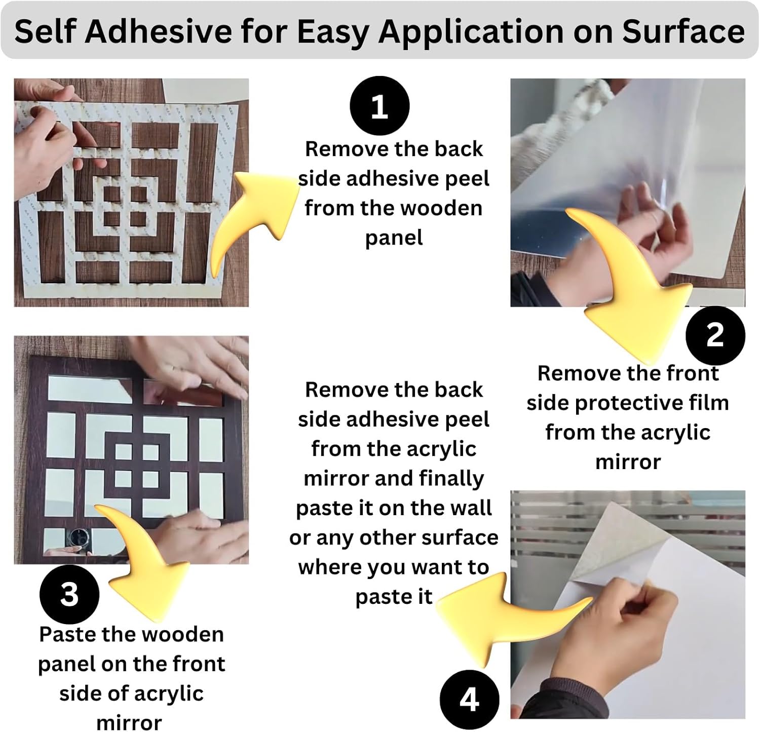 Arched Window Acrylic Mirror Sticker, Imitation Window Design Made of 2MM Thick Acrylic and 5MM Thick Wood Panel (with Black Wooden Panel, Design 6 Large Size)