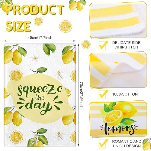 Miniatura 2 de Zubebe Juego de 6 toallas de cocina de limón de verano de 18 x 28 pulgadas, ultra absorbentes, toallas de mano amarillas, paños de cocina para