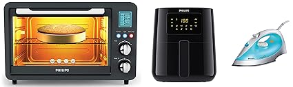 Philips HD6975/00 25 Litre Digital Oven Toaster Grill, Grey, 25 liter & PHILIPS 1400W 4.1 L Digital Air Fryer, (Black, Large) & 200-Watt Steam Iron (Color May Vary)