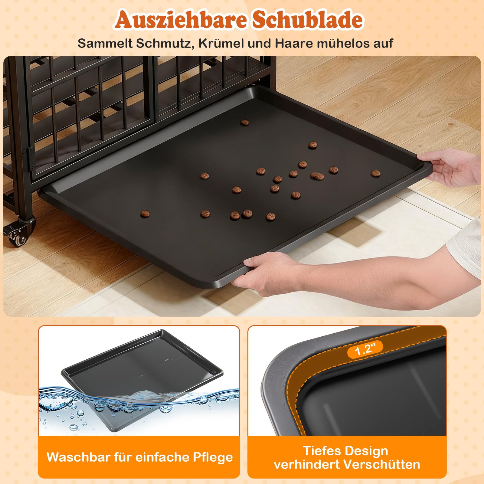 COSTWAY Hundekäfig Möbel, klappbar, Hundehütte mit Rollen, herausnehmbarem Tablett & abschließbarer Tür, 2 in 1 Beistelltisch Hundebox Indoor, Tierkäfig Metall Holz, Vintagebraun (80 x 61 x 64 cm)