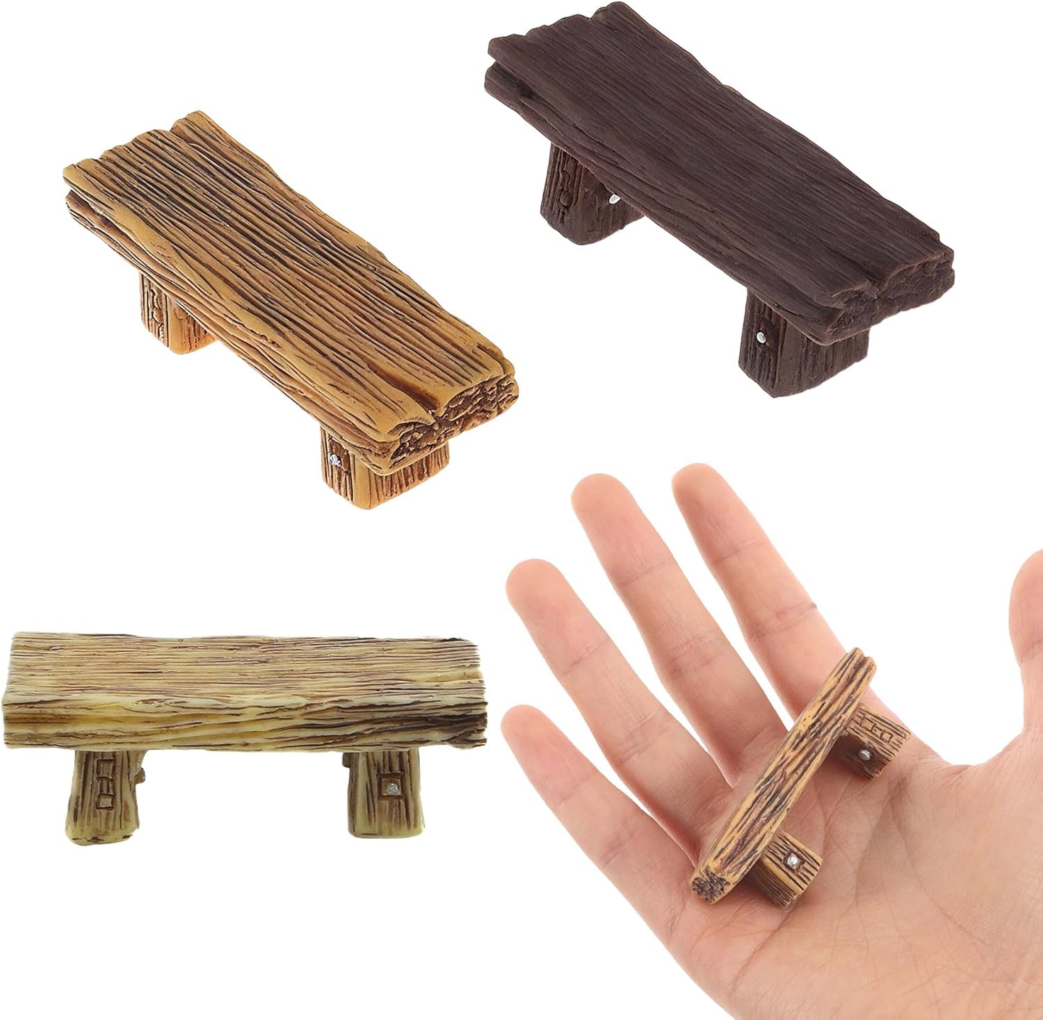 Jesiffy Soft Yellow, Classic Black, And Vibrant Yellow 3Pcs Mini Resin Bench Fairy Garden Accessories, Outdoor Garden Ornaments, Miniature Dollhouse Furniture For Diy Micro Landscape Decor & Garden Gifts