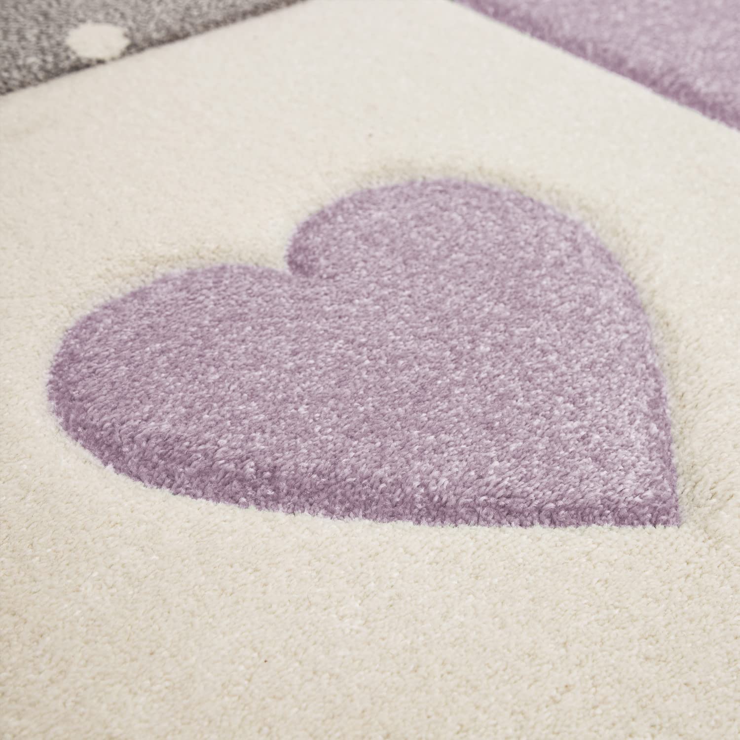 Paco Home Tapis pour Chambre d'enfant - Moderne - Contours découpés - À Carreaux - Points - Cœurs - Couronne - Violet Pastel - Gris crème - Dimensions : 240 x 340 cm
