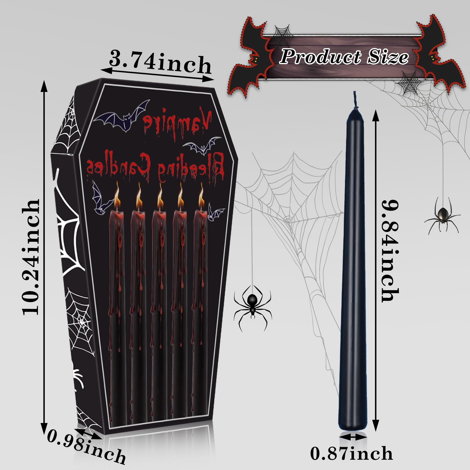 Kenburg Halloween Bleeding Candles Set of 5, 10 in Vampire Tears Black Taper Candles for Home Decor, Gothic About 8 Hour Burn, Party Spooky Decorations