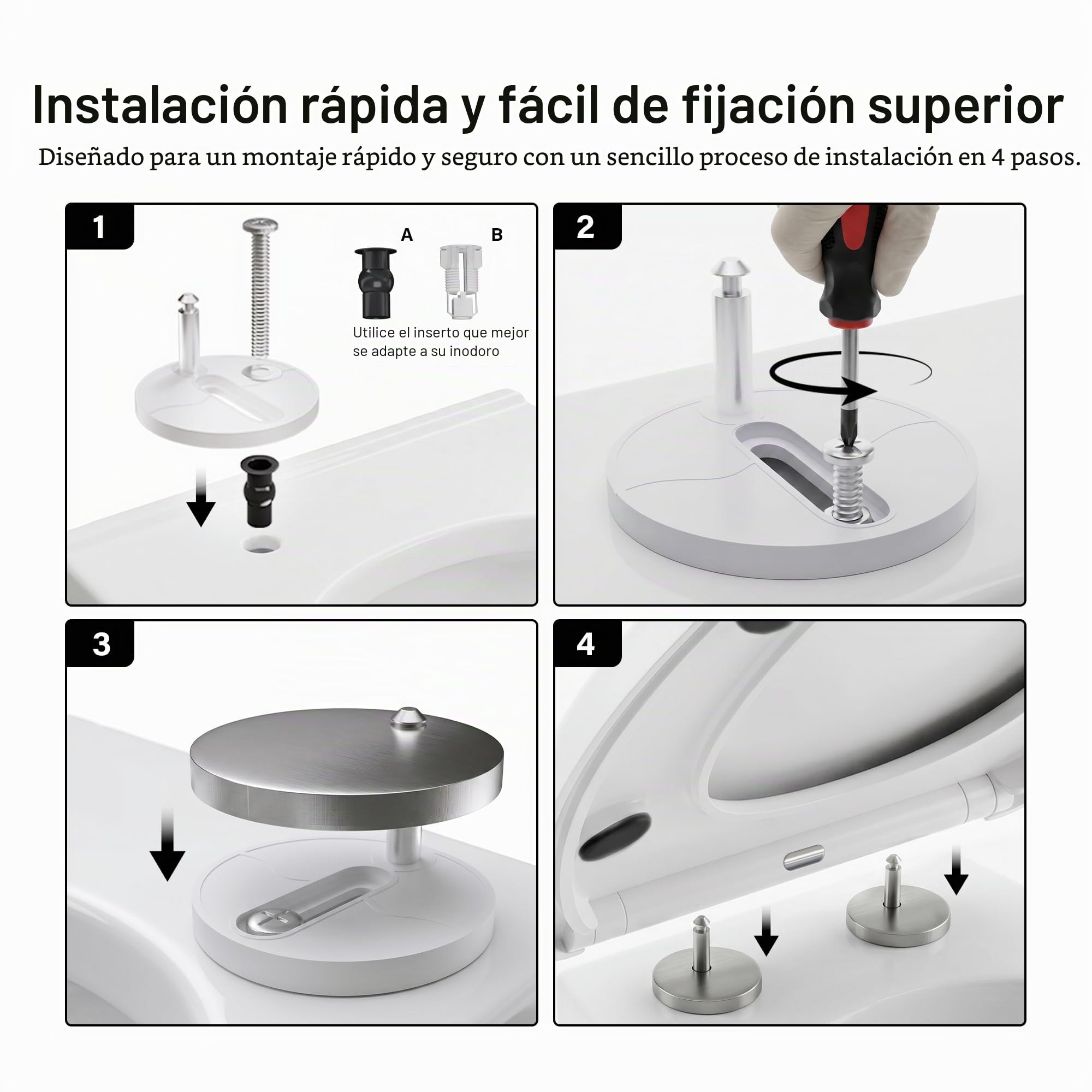 Asiento de inodoro de cierre suave, asiento de inodoro con liberación rápida para una fácil limpieza, asientos de inodoro estándar ovalados, fijación superior simple, asiento de inodoro universal, sin