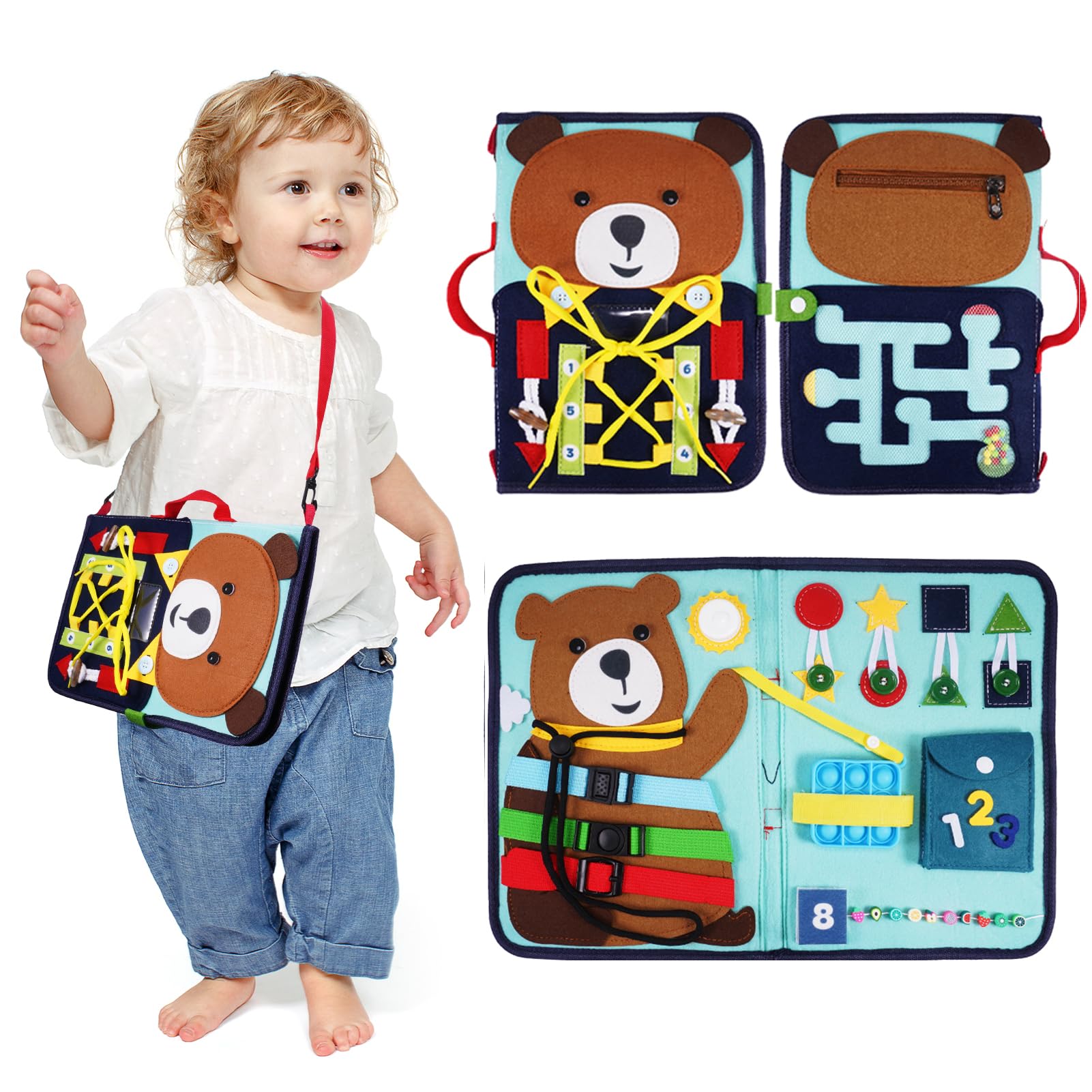 Busy Board Montessori HappyGoLucky Pour Enfants 1 2 3 Ans - Jouet Sensoriel Éducatif En Bois Avec LED - Cadeau Idéal