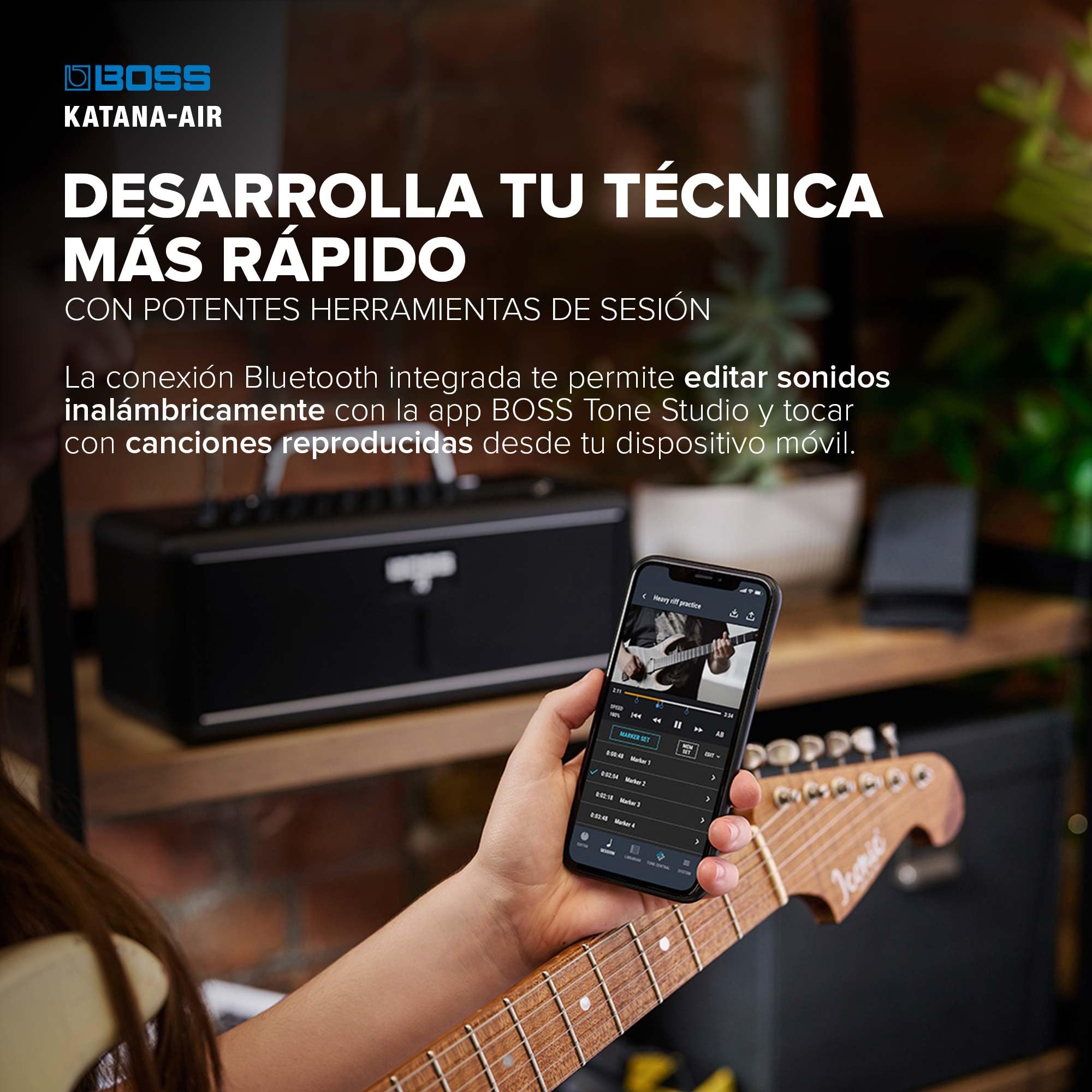 BOSS Katana-Air | Wireless Compact Desktop Amplifier for Guitar, Bass & Acoustic-Electric Guitar & Bass | 5 Amp Characters | Acclaimed Katana Amp & Effect Tones | WL-T Transmitter with Motion Sensing