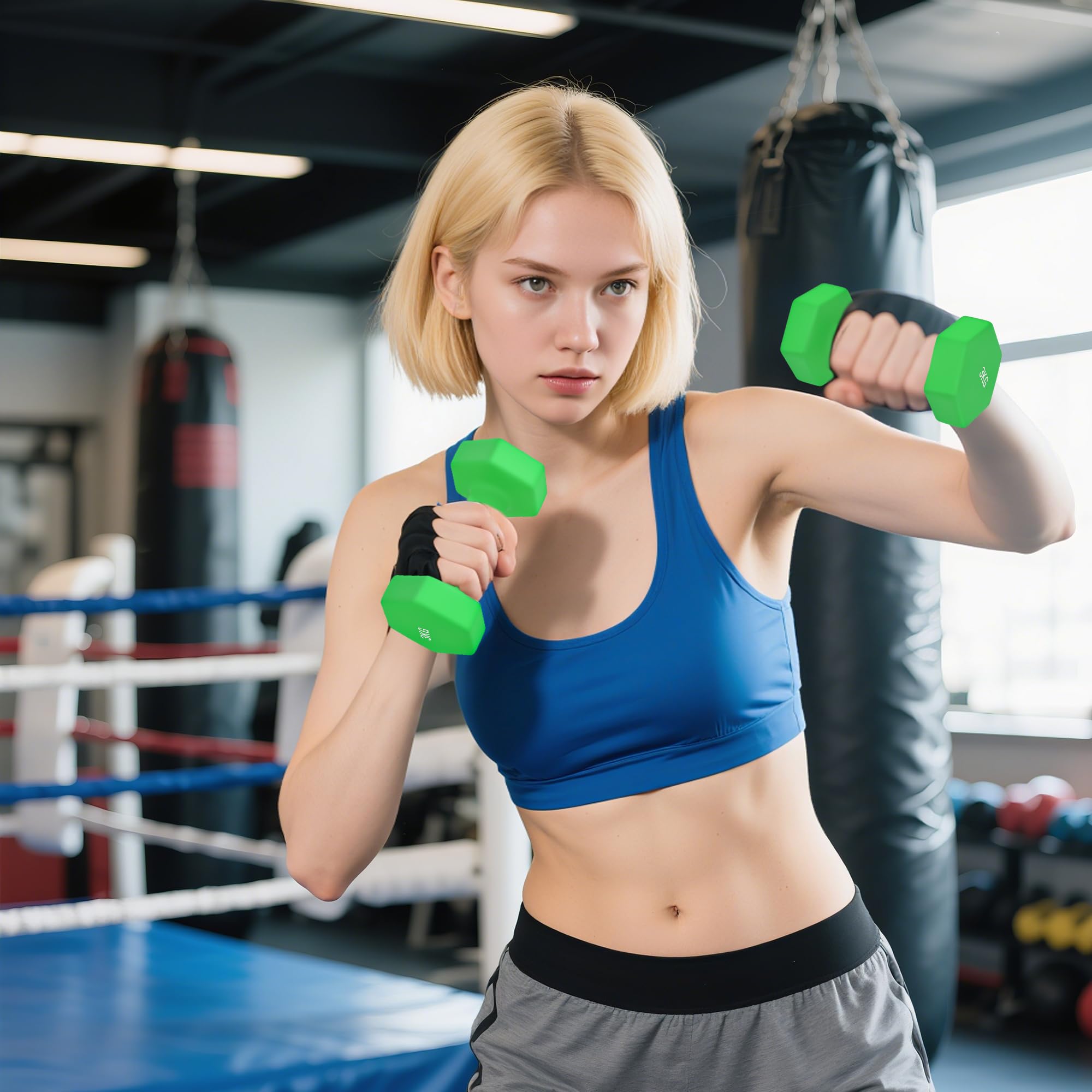 SPORTNOW Set di Manubri da Palestra con Supporto, 2x1 kg, 2x2/5 kg, 2x3 kg, Manubri per Palestra Esagonali in Metallo con Impugnatura, Allenamento Fitness Casa