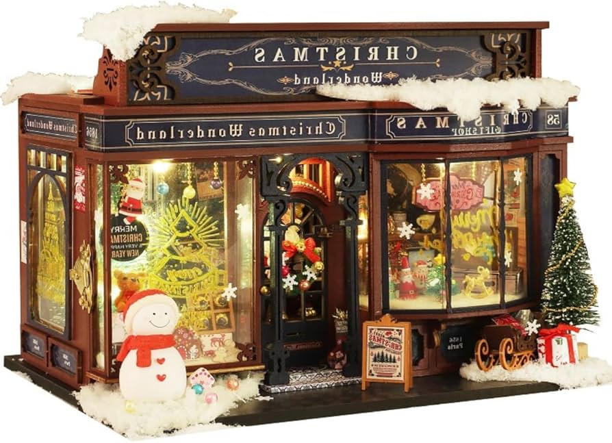 Amazon.co.jp: Auyyhuiクリスマスミニチュアドールハウスキット（木製