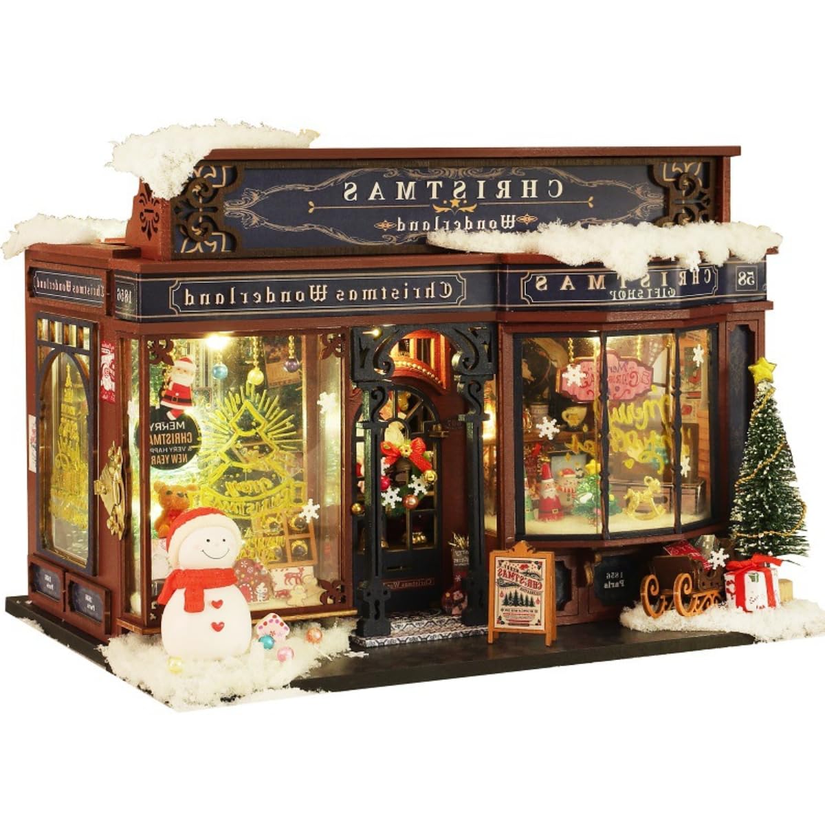 Amazon.co.jp: Auyyhuiクリスマスミニチュアドールハウスキット（木製