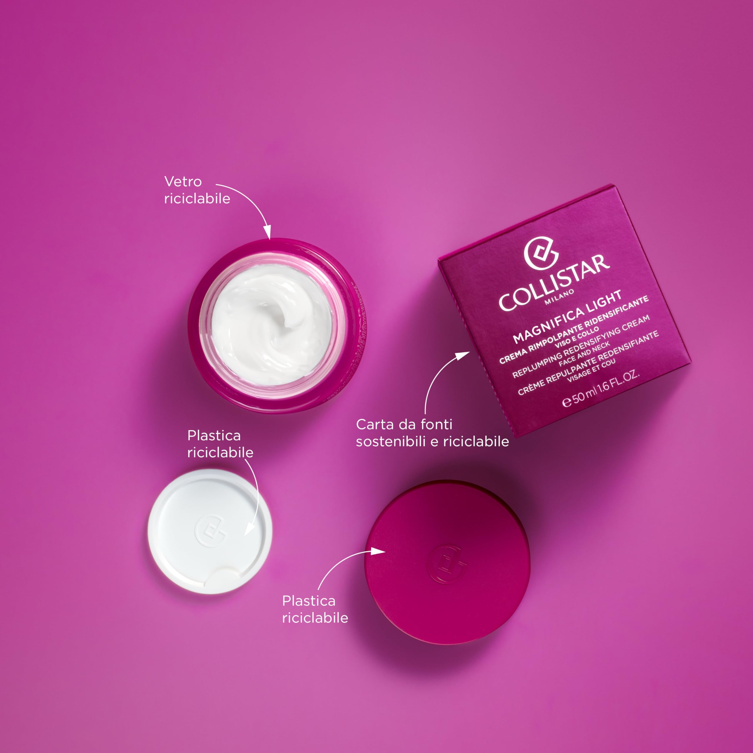 Collistar Magnifica Crema Viso e Collo Rimpolpante Ridensificante Light, Crema ultra leggera a rapido assorbimento che riduce le rughe, Rimpolpa visibilmente il viso, senza siliconi, 50 ml