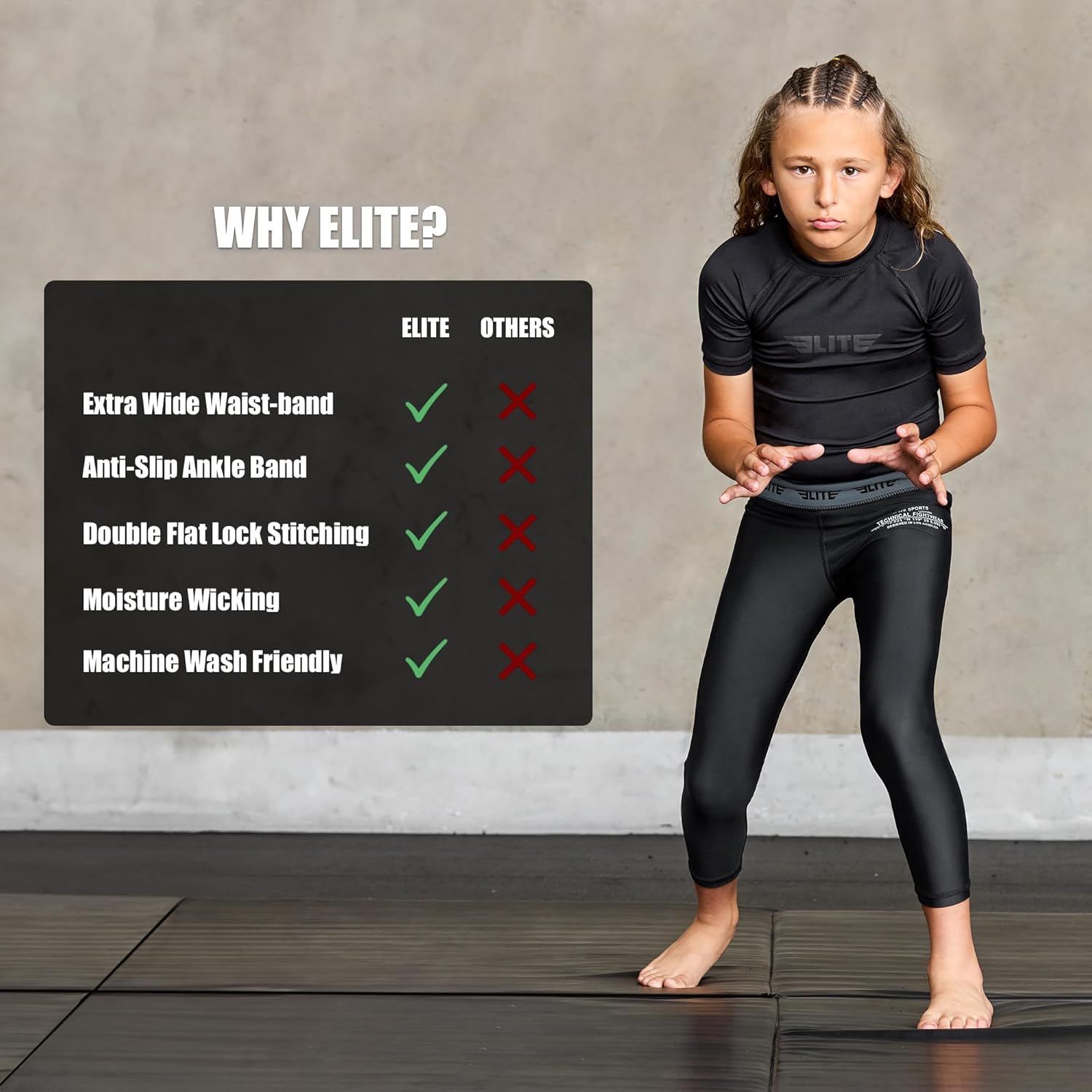 Elite Sports Youth Boys Kids Athletic Compression Pants Legging Spat Tight Base Layer BJJ Basketball Soccer Sports Training - Image 4