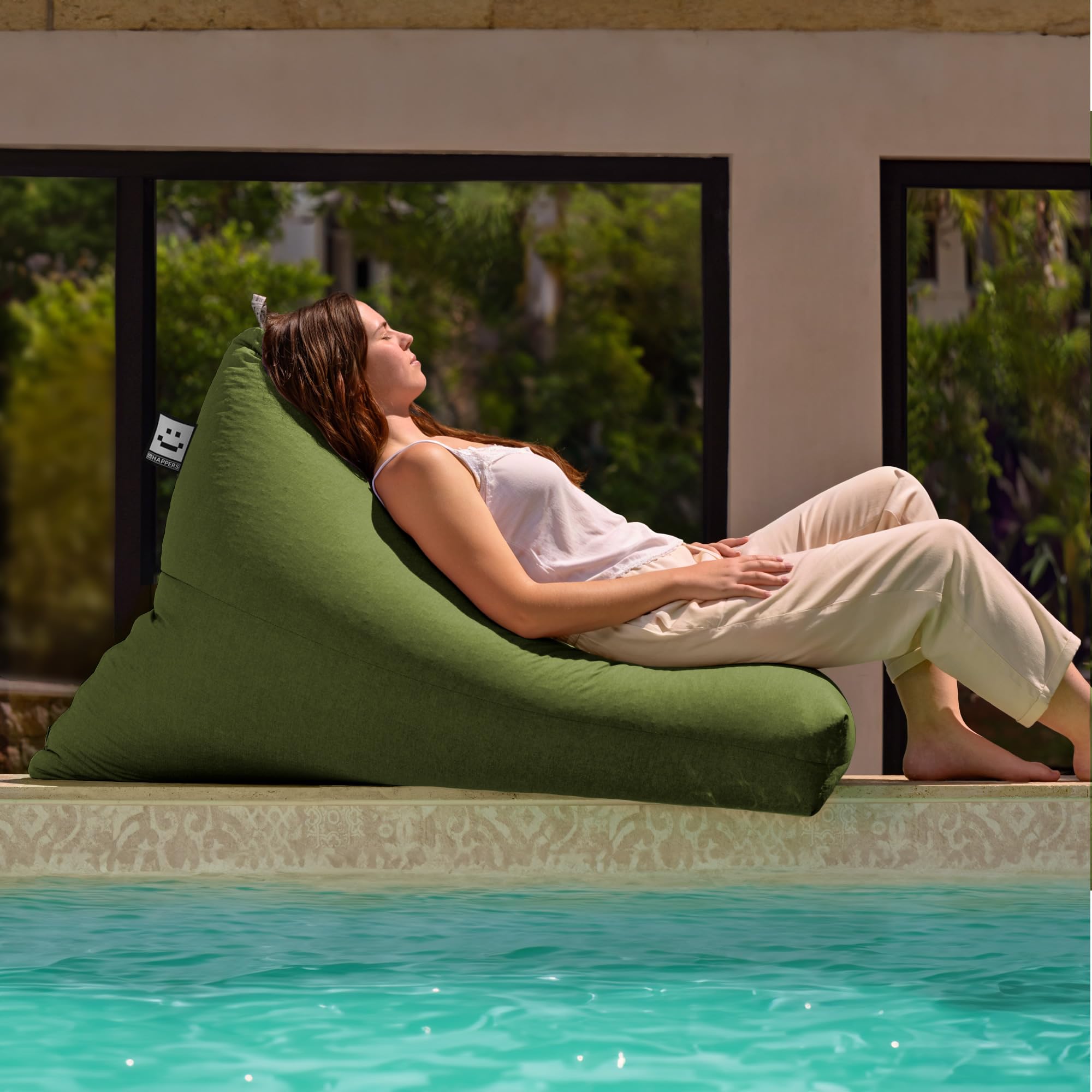 HAPPERS Pouf pyramide XL Naylim mat vert pour extérieur avec rembourrage inclus