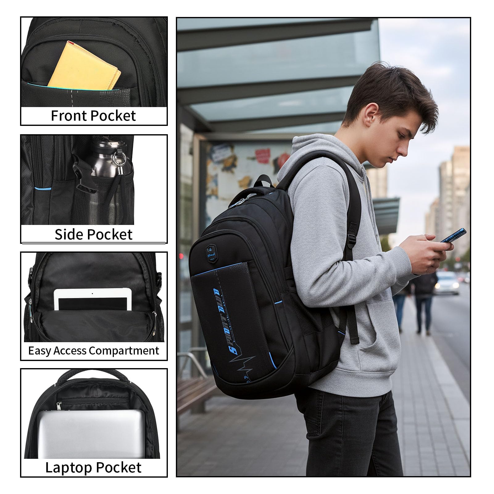 Sac à Dos Scolaire Jeunesse pour Garçons Étudiant sac d'école Ordinateur Portable Sac à Dos Décontracté Sac a Dos de Voyage Cartable Adolescent Garcon Primaire Secondaire