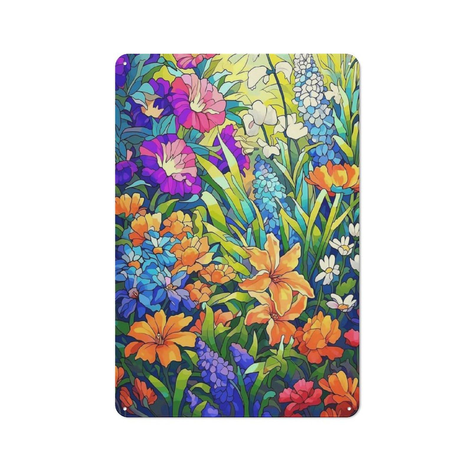 Rustic Metal Tin Sign, Elegant Lily Flower Painting, Home Bedroom Simple Wall Decor 12x8 Inch