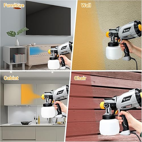 Vista 7 de Pulverizador de pintura: pistola de pintura DEKOPRO HVLP de 1000 W de alta potencia con recipiente de alta capacidad de 40.6 fl oz, fácil