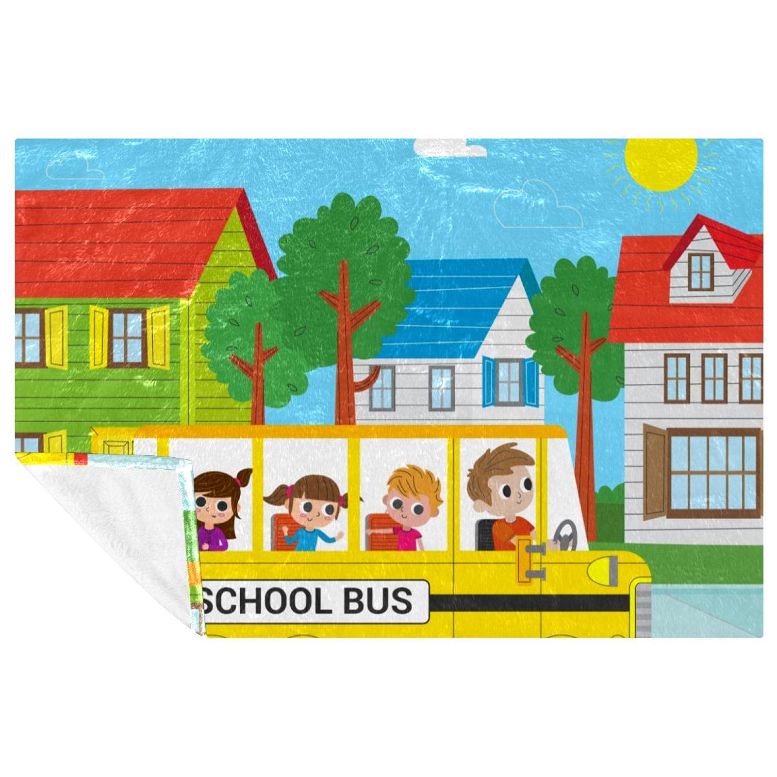 Couverture pour lit et canapé motif bus d'école pour pique-nique