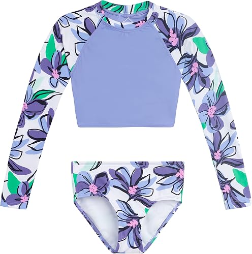 Kanu Surf Girls' Long Sleeve Rashguard Two Piece Swim Rash Guard Set, Sunflower 