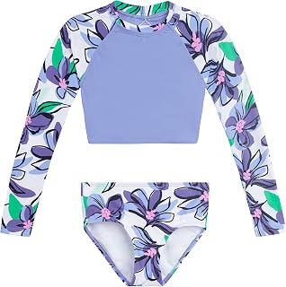 Kanu Surf Conjunto de banho de duas peças Rashguard de manga comprida para meninas, Girassol, branco, 10 Years