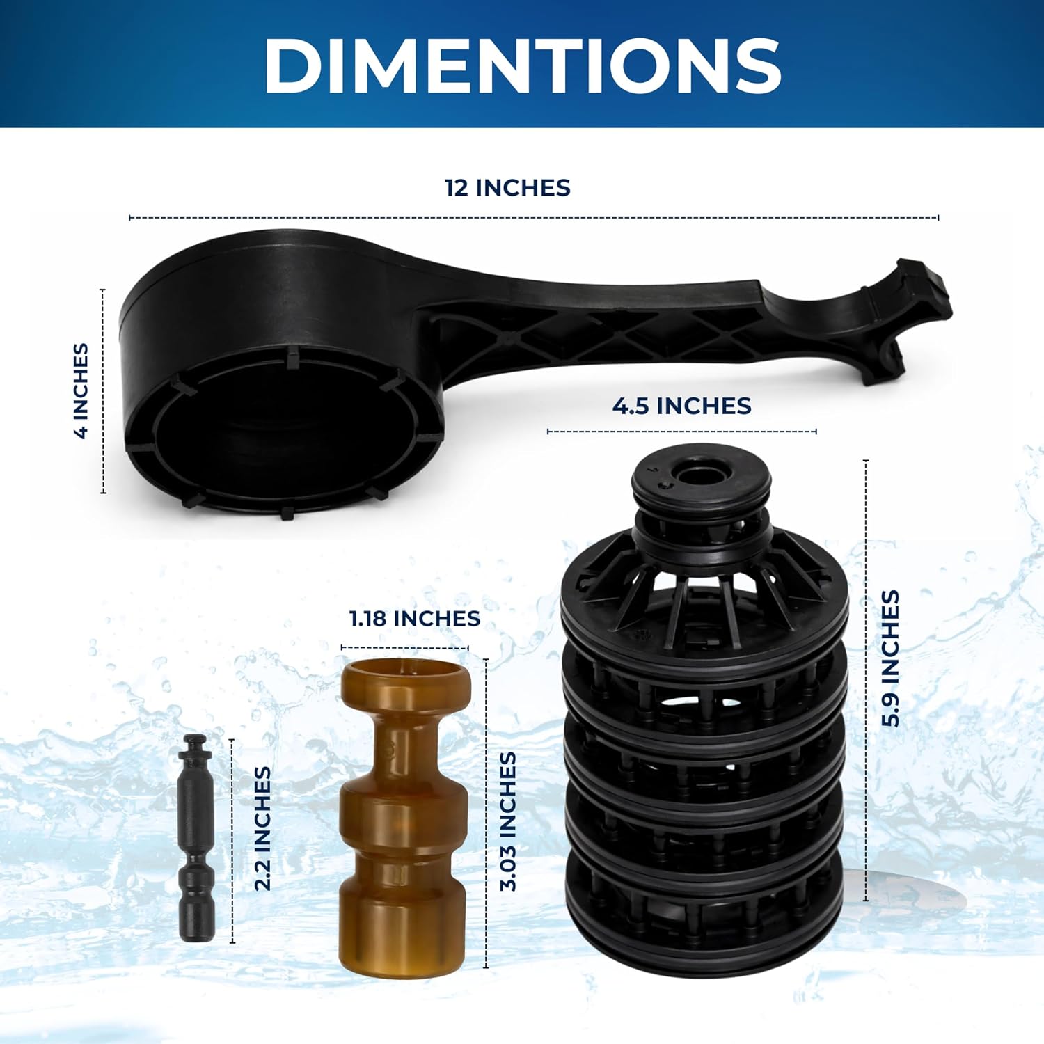 Clack WS1.25/1.5 4pc Complete GENUINE OEM Water Softener Rebuild Kit - Bundle Including Service Wrench(V3193), Seal Stack(3430-01), Downflow(V4042) & Regenerant(V3174) Pistons. Full Service Repair Kit