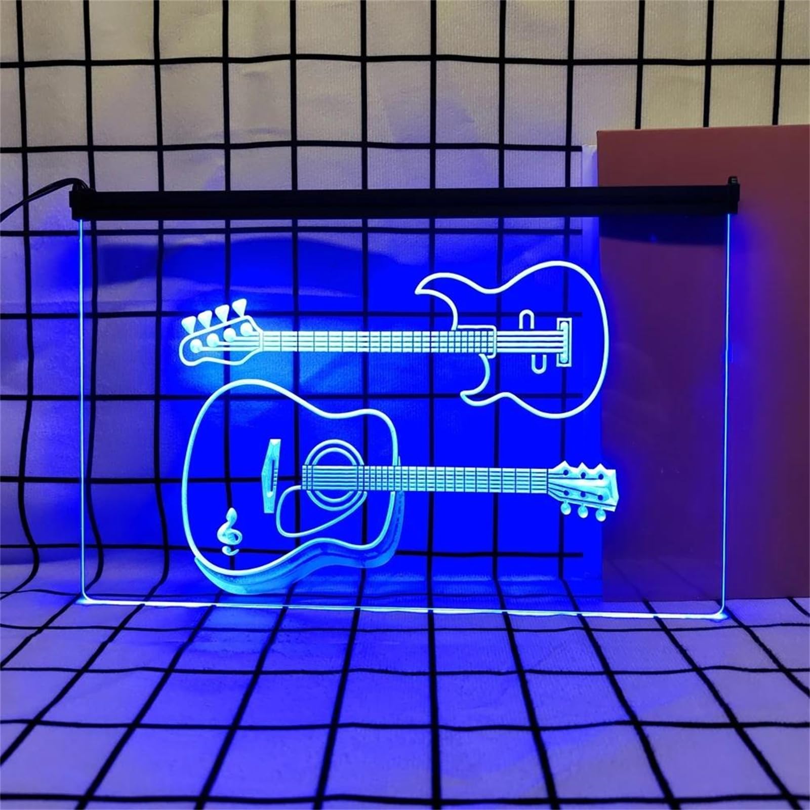 Guitar Insegna al Neon per Decorazione Murale – Luci LED al Neon Dimmerabili Via USB per Camera da Letto, Studio Musicale, Sala di Registrazione E Bar con Musica dal Vivo,Blu,40x30cm