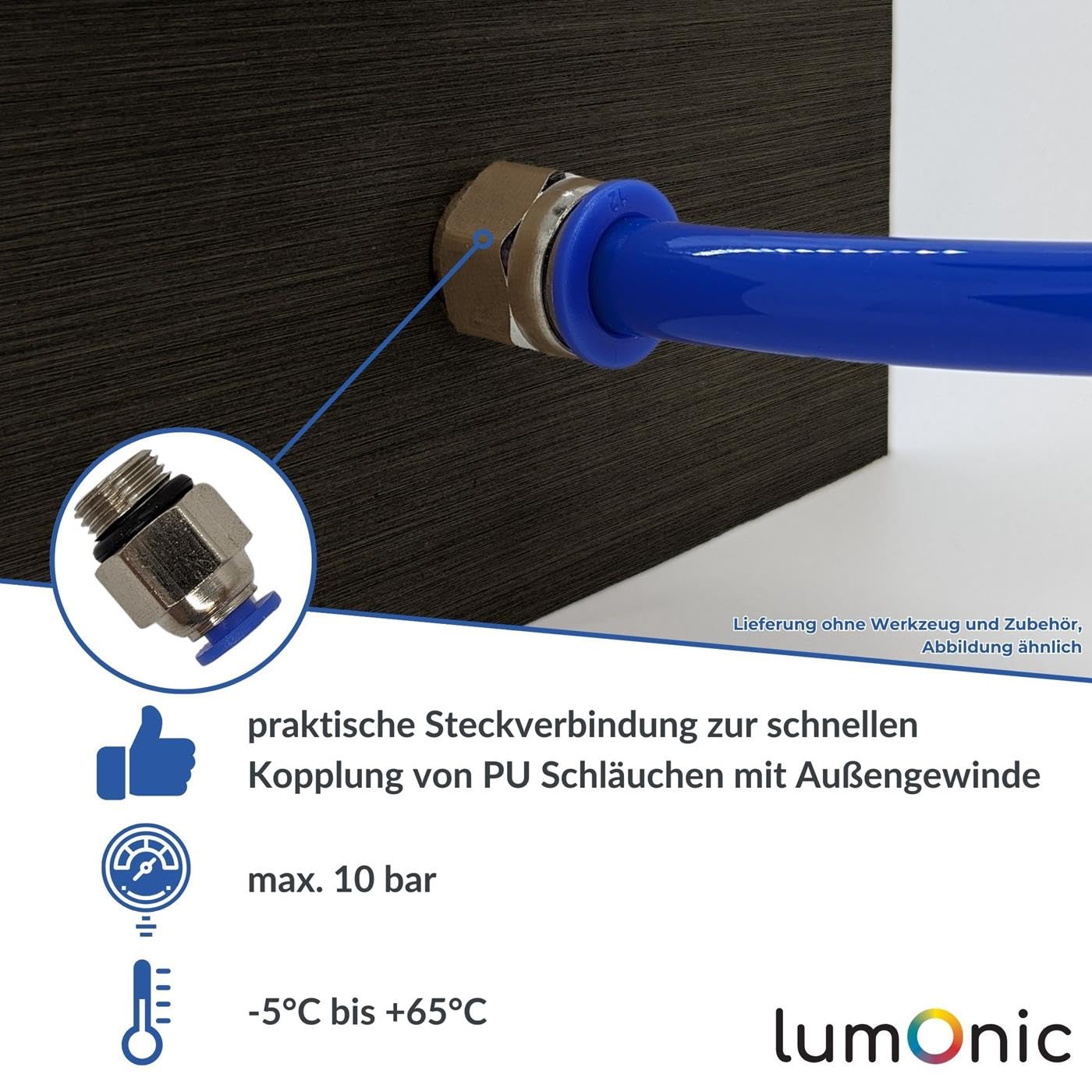 Lumonic 20x I Racor de conexión de manguera de PU con rosca exterior I 6mm*1/4inch I recto I Cierre rápido I Conector neumático I Conector de manguera I Aire comprimido