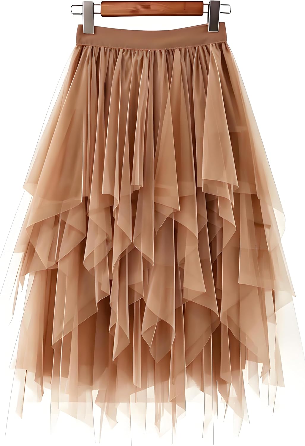 LBKKC Tulle Skirts for Women, Puffy Skirt Asymmetrical Midi Length Ruffled Tutu Layered Mesh Fairy Skirt