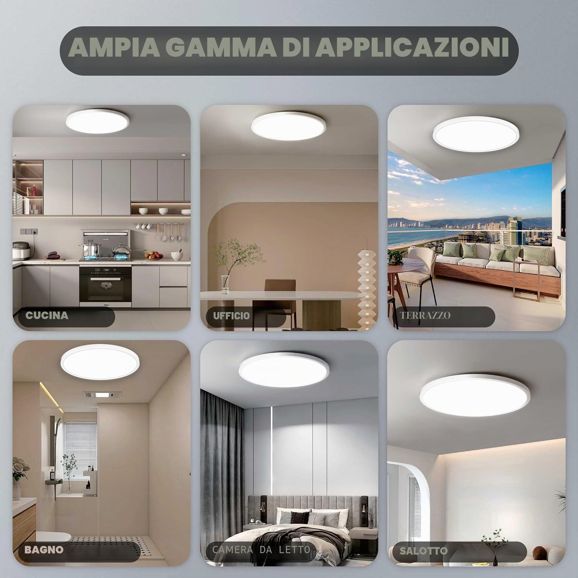 CLAR LED Plafoniera Ultra Slim - Luminosa Soffitto Bagno, Luce Naturale 4000K, 24W (Pack 5)