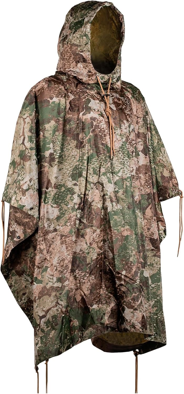Mil-Tec Adult Ripstop Wet Weather Lightweight Waterproof Multi-Use Rain Poncho with Hood - Use as Bivouac Sack, Shelter Tent