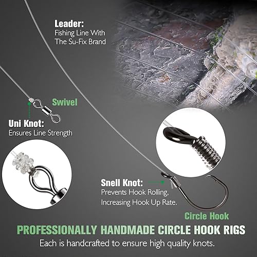 Vista 2 de Dovesun 10 piezas de anzuelos pre-ensartados para bagre, anzuelos circulares/de pulpo para bagre, anzuelos circulares offset para pesca de agua