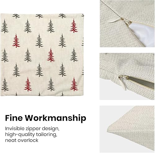 Miniatura 5 de Juego de 2 fundas de almohada de Navidad de 18 x 18 pulgadas, color rosa árbol de Navidad, fundas de almohada de lino de lino estilo campestre