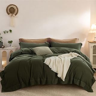 Duvet Cover King : 100% Washed Cotton Linen Like Lightweight