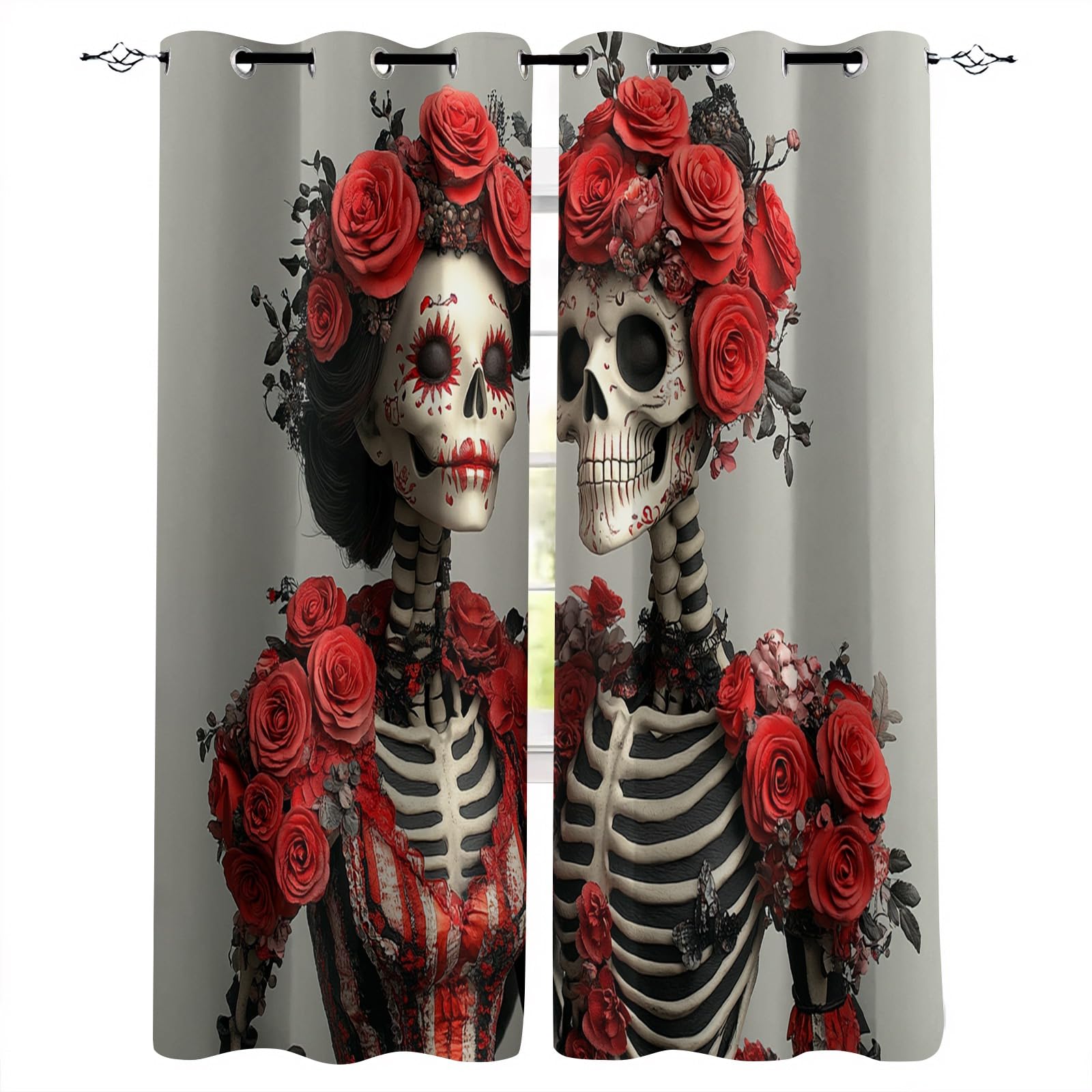 Skelett Vorhang mit Ösen 175 x 280 cm – Bedruckter Sternenmuster Ösenschal aus Polyester perfekt für Kinderzimmer Dekoration Halloween & Partys – Paar Vorhänge H22-2901824