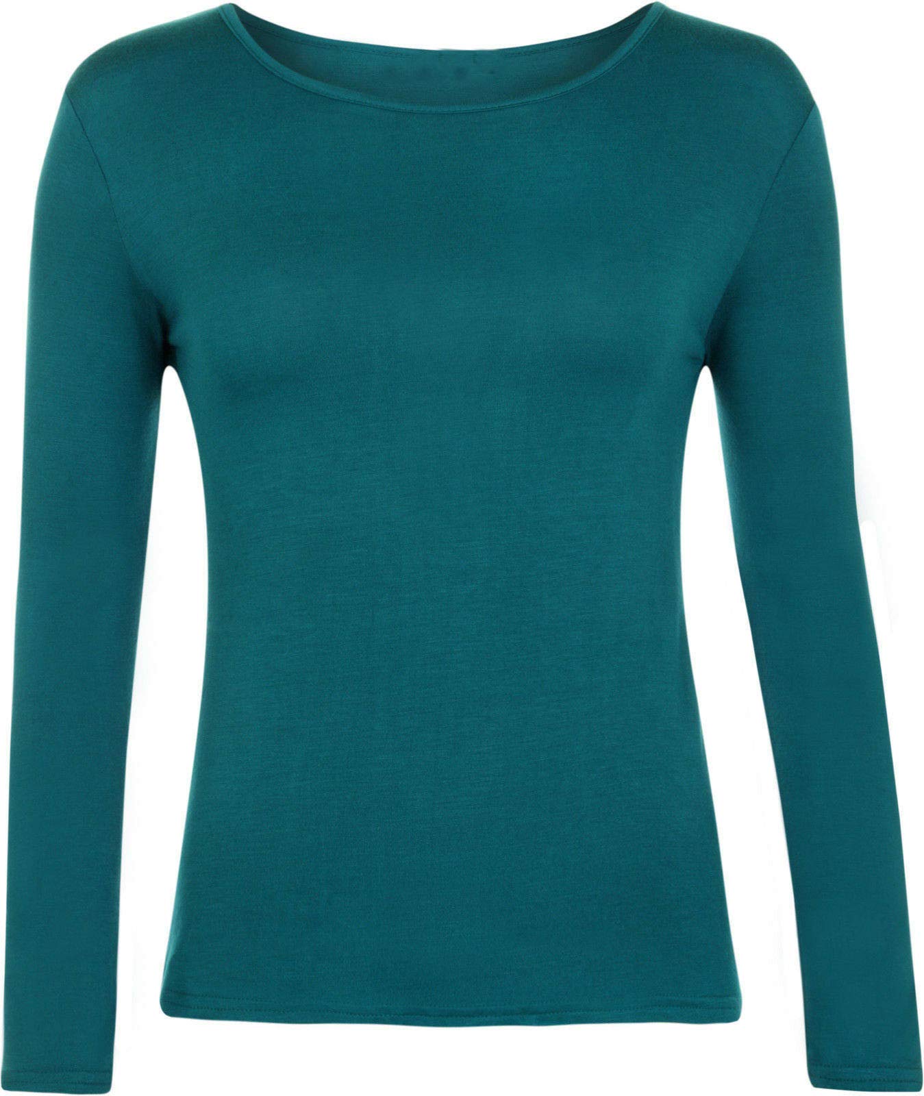 Ladies Women Basic Long Sleeve Plain Round Neck Ladies Stretch Plus Size Top T Shirt (Teal, SM)