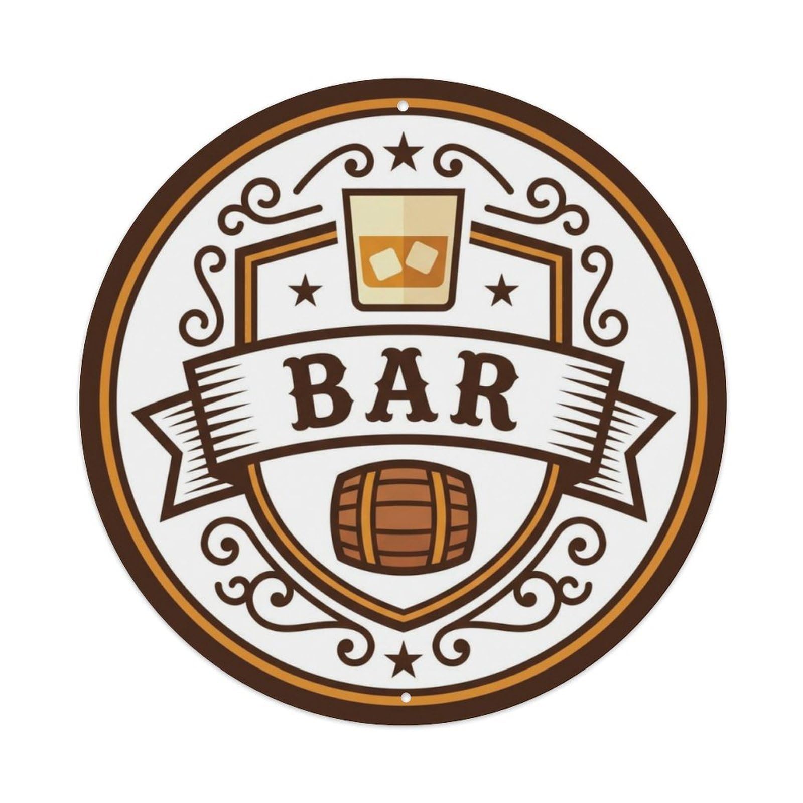 BAR Amber Saloon Emblem Metal Tin Sign Plaque Wall Decor for Cafe, Club Bar, Office, Home Garden Round Metal Poster 8x8Inch